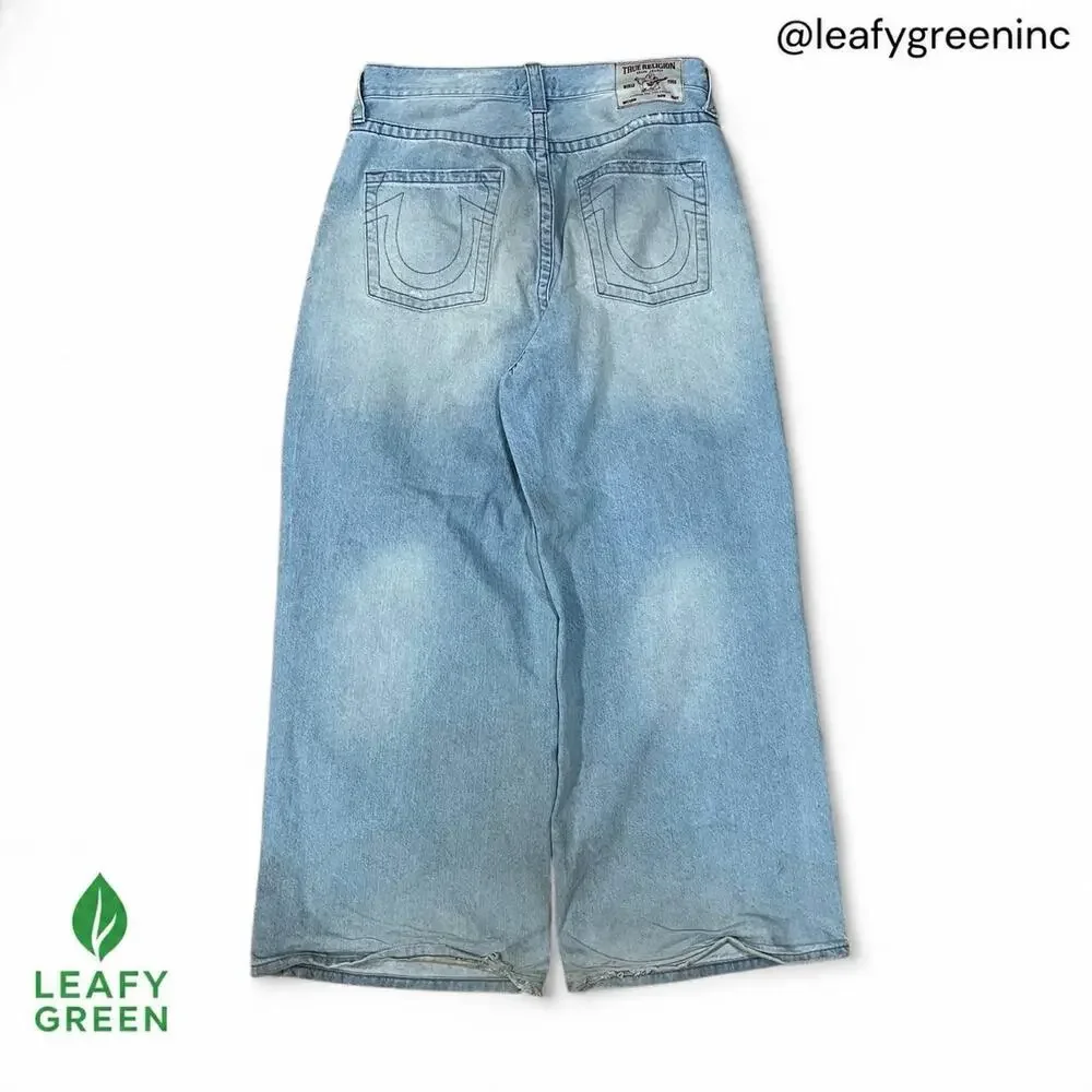 True Religion Light Wash Wide Leg Baggy Jeans us sz 34x30 Flared Horseshoe Ultra